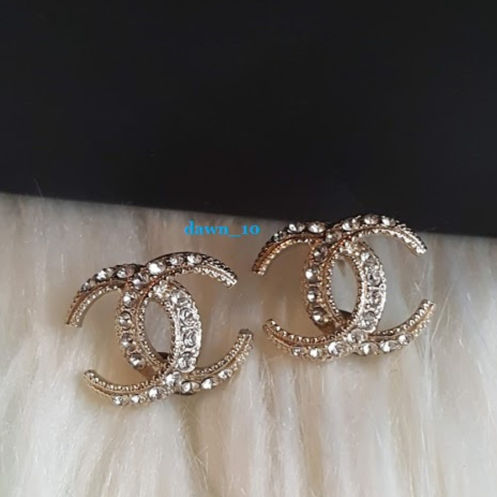 Chanel Mini Crystal Moon Earrings, Gold